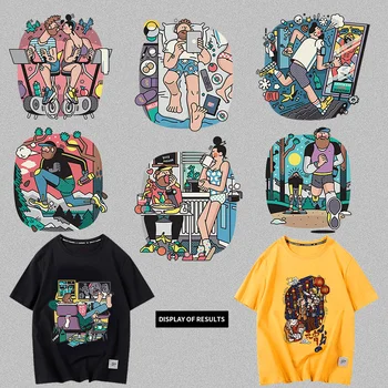Smešno stripov vzorec tiskanje nalepk DIY dekoracijo prenos toplote značke na poletne majice in jopice, iz Železa Na Obliži