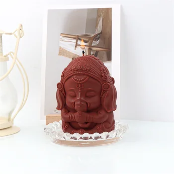 Verske 3D Ganesha Sveča Plesni Silikonski Slon Fortune Kip Svečnik Orodja DIY Dekorativni Epoksi Mavca Obrti