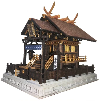 DIY Lesene Lutke Kit Dizang Tempelj Miniaturni Japonski Slog Casa s Pohištvom Villa Lutka Hiša Igrače za Dekleta Xmas Darila