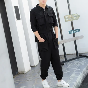 Korejski Pomlad Novo Moško Bombaž Jumpsuits Lase Stilist Slim Kombinezon Plima Moški Modni Priložnostne Multi-žep Devet Hlače Plus Szie